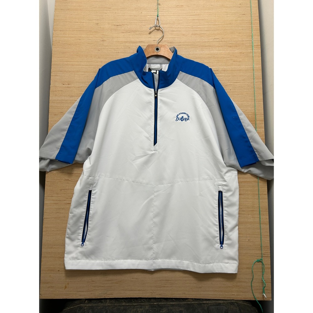Footjoy FJ Golf Jacket Pullover 1/4 Zip White Blue Grey Mens Sz L